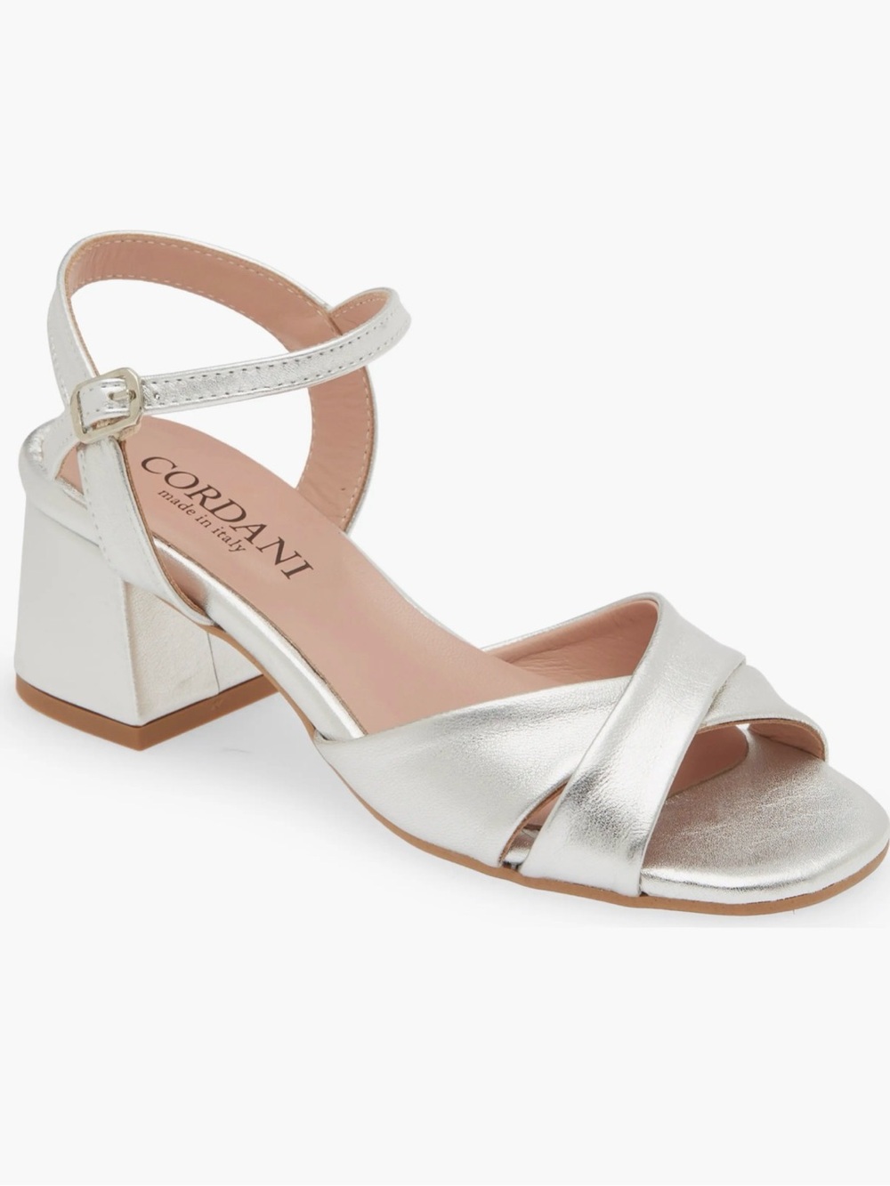 Cordani ILARIA Metallic Silver Crisscross Block Heel Sandals NEW EU 40 US 9